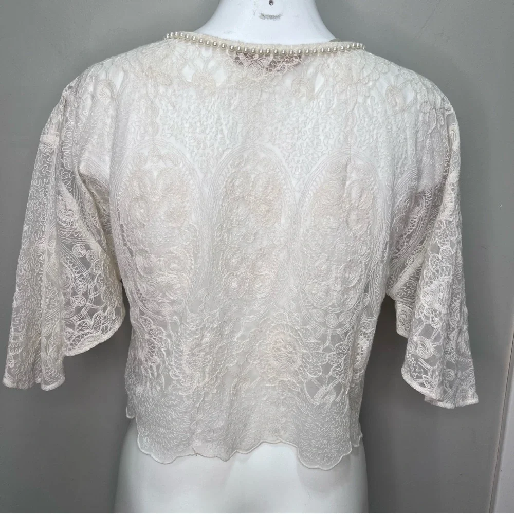 𝅺ZARA Lace Off White Blouse Size Small - Picture 5 of 8